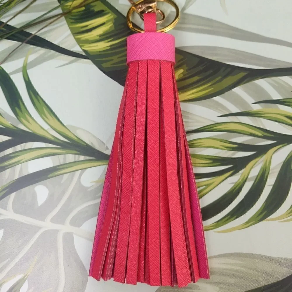 💕 SAFFIANO GENUINE LEATHER PINK RED KEYCHAIN PURSE HANDBAG CHARM